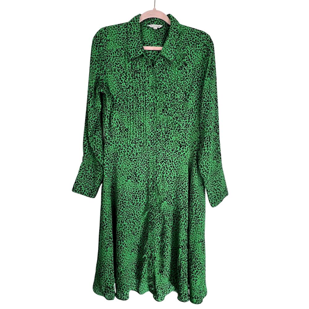 Nanette Lepore Green w/ black Animal Print Long Sleeve To Knee‎ Dress Size 10